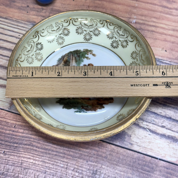 Antique OMECO New York Czechoslovakia 24K Gold Bowl w Painted Courting Couple - Picture 8 of 9